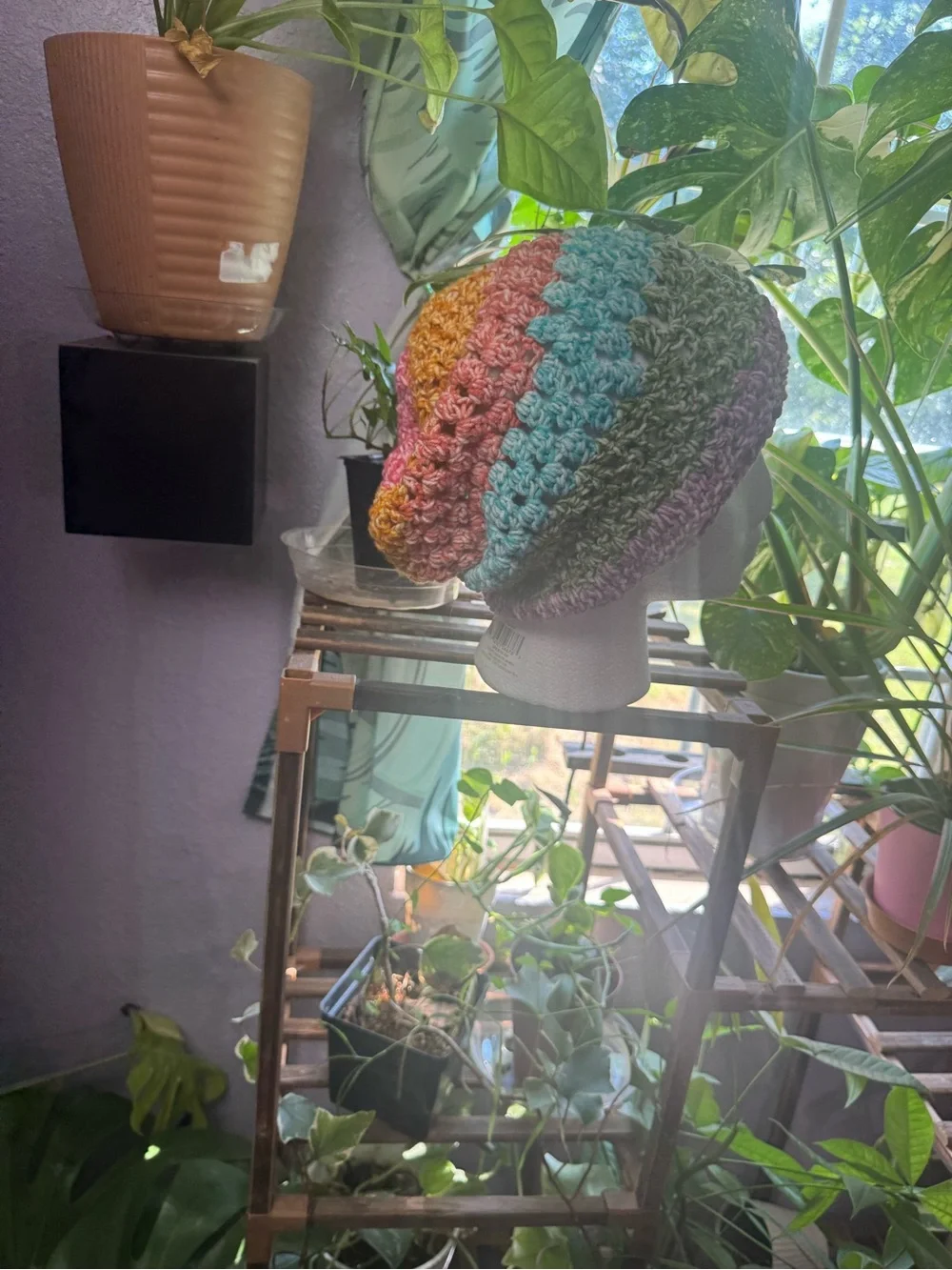 Handcrafted Multicolor Crochet Slouchy Beanie - Pastel Stripe Colors